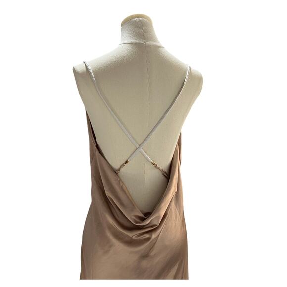 GENERATION LOVE WOMENS LARGE EVIE SATIN TERRACOTTA MAXI DRESS GOWN TINY FLAW - Picture 11 of 16